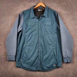 Ride Snowboards Shirt Jacket Mens XL Teal Blue Snap Front Mesh Lined Shacket